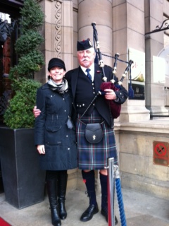 Kelly with Jim outside the Balmoral Hotel Edinburgh