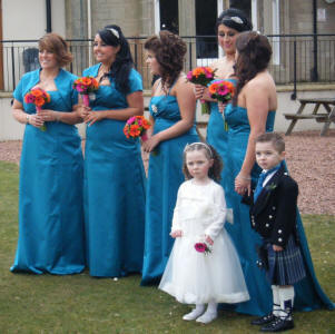 The Girls plus 1 at the wedding off Laura and Paul with James A Nicholl Scottish Piper at Strathblaine Country House Hotel